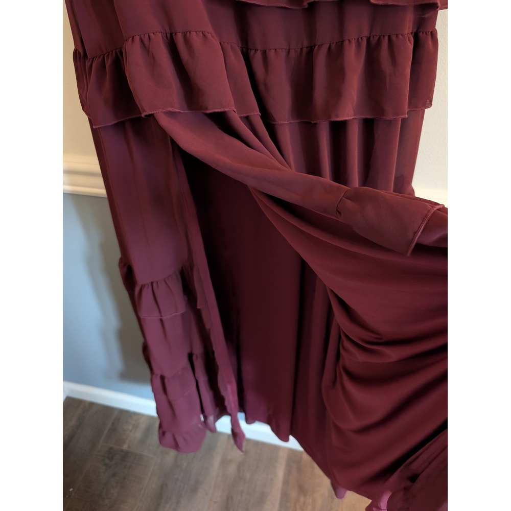 Lulus Compelling Romantic Burgundy Ruffled Tiered Maxi Dress Gown Size L NWT - Picture 7 of 9